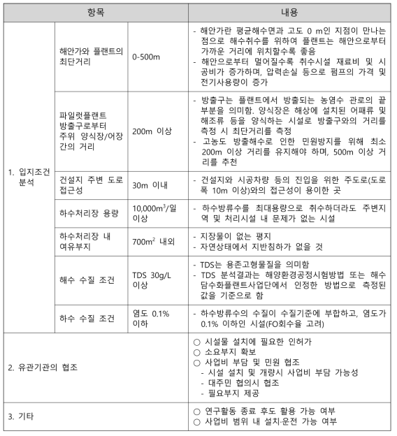 실증 파일럿 부지 선정시 고려사항