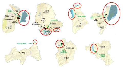 거대홍수에 따른 행정구역별 최적 대피지도