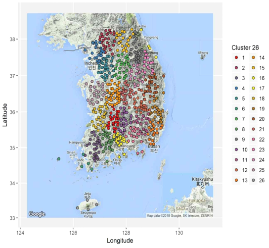 26개의 지역 구분 결과(환경부, 2019)