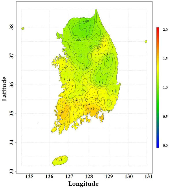 RCP 8.5 시나리오 S3 기간 100년 빈도 확률강우량 변화 전망