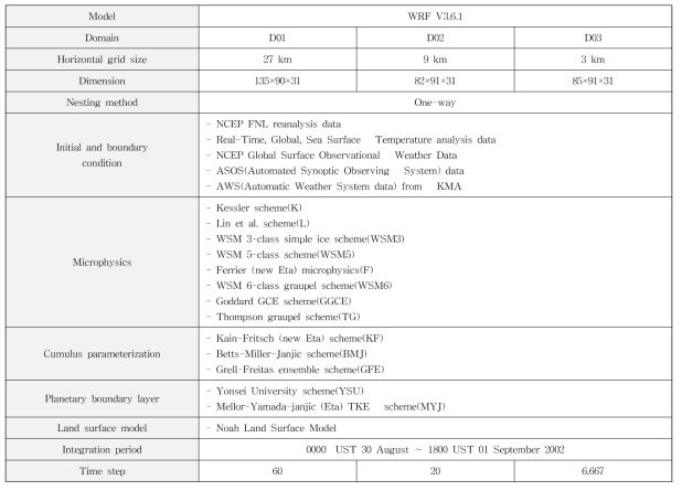 WRF 모델 구성 요약