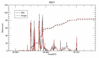 나.(4)-10. 전파강수계와 강우량계 관측치 비교 예(RG 17)