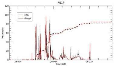 전파강수계와 강우량계 관측치 비교(RG 17)