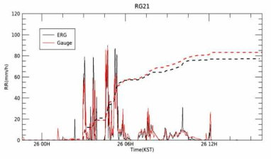 전파강수계와 강우량계 관측치 비교(RG 21)