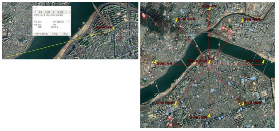 표출 프로그램 Google Earth를 사용한 중심 좌표의 3km 지점