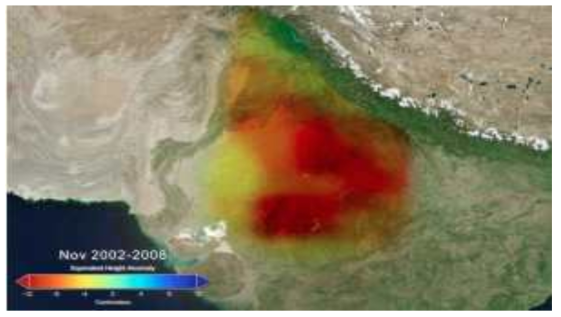 인도 지역의 지하수 급격한 감소 관측 (Rodell et al., 2009)