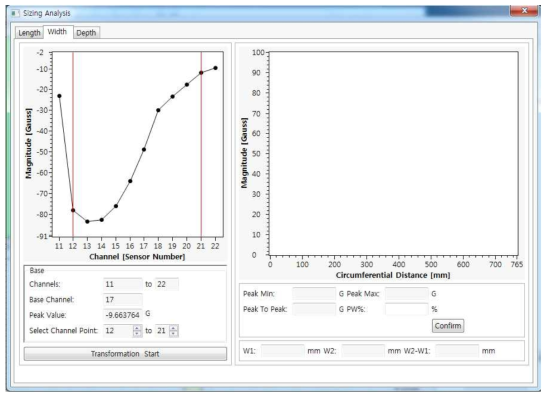 결함 폭(Width) 분석 화면
