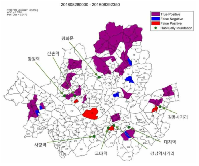 도시홍수 발생 예측모형 적용 결과