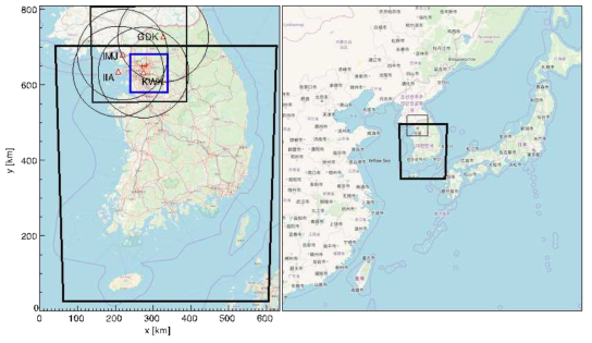 Setup of the sensitivity analyses performed in the area around Seoul (thin solid line)