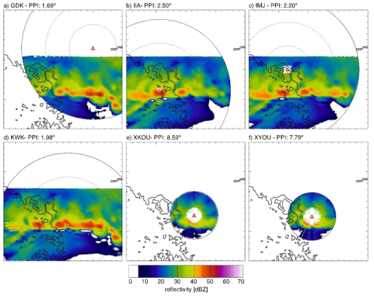 Retrievals obtained with the NSSL and INV methods (top and bottom rows, respectively) for the situations of 24 Jun 2011 at 0930 UTC (left) and 03 July 2011 at 0530 (right)