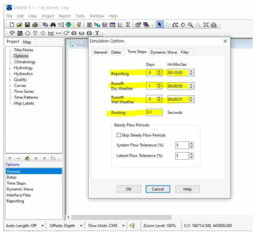 SWMM Simulation Options Time series