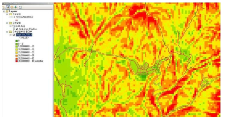 대상지 선정을 위한 경사도 분석 과정