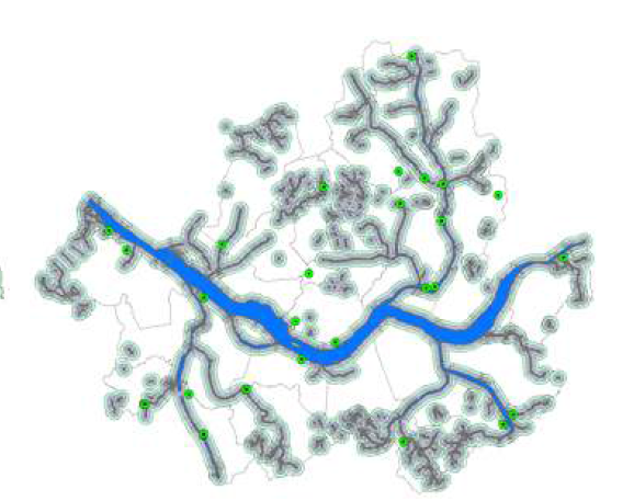 서울시 하천 거리별 buffer 분석결과