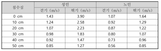 수심에 따른 보행속력