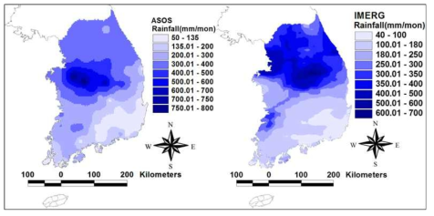 Spatial distributions of the precipitations (July 2017)