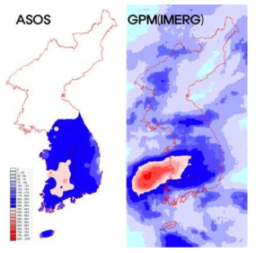 지상 및 위성누가강우 공간분포