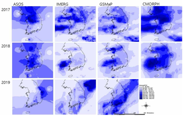 Spatial distributions of the precipitation