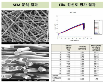 제조 조건別 필라멘트 물성 평가 결과