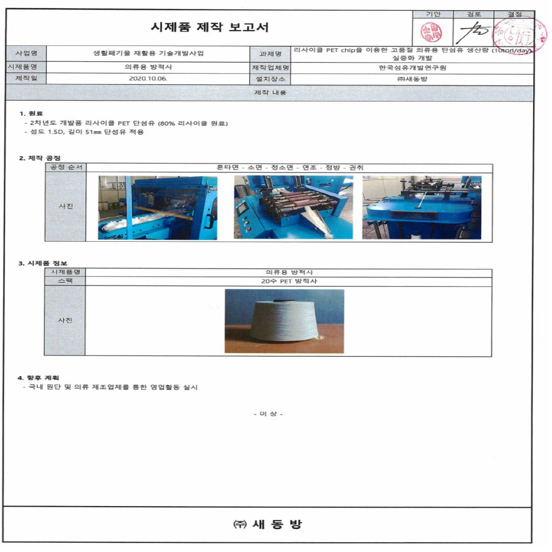 시제품 제작 보고서(의류용 방적사)