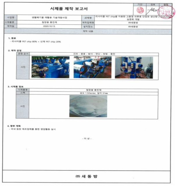 시제품 제작 보고서(침장용 충진재)