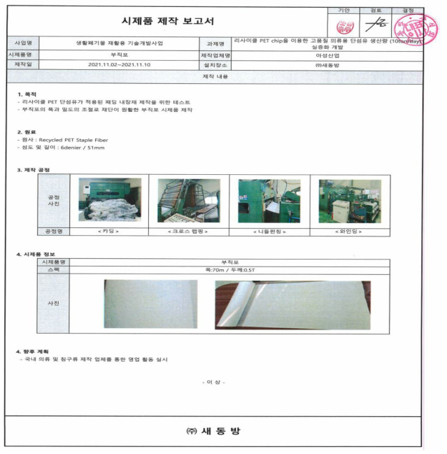 시제품 제작 보고서(의류용 패딩솜)