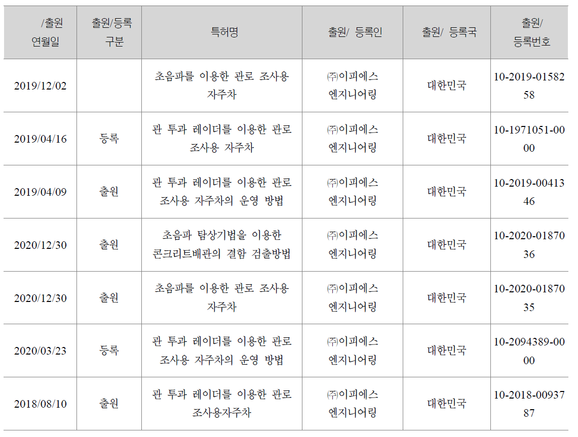 특허 성과 내역