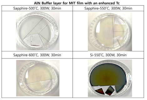 Al2O3 (사파이어) 기판과 Si 기판 위에 증착된 AlN 박막