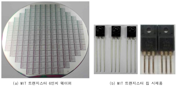 제작된 MIT 트랜지스터 웨이퍼 및 칩 시제품