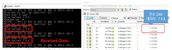 시뮬레이터 CAN 데이터 전송 및 수신 데이터 확인