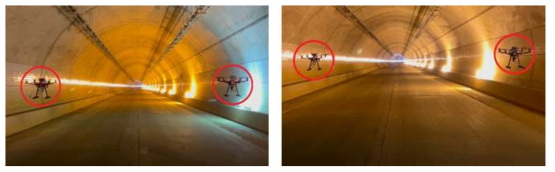 실증 터널 드론 2대 군집 비행 테스트