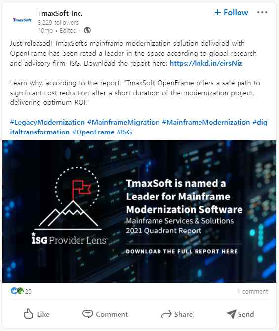 TmaxSoft is names a Leader for Mainframe Modernization Software