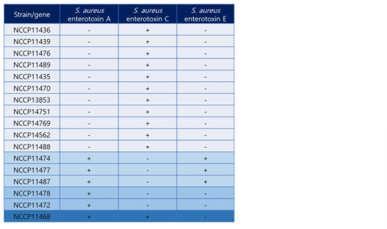 S. aureus enterotoxin 존재 유무 결과