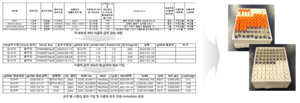 식중독 균주 메타데이터 및 stock 확보