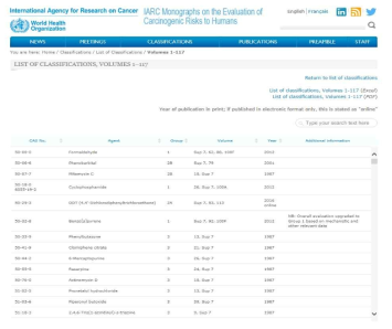 IARC 해당 물질 확인 및 volume 검색