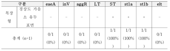 분리된 ETEC 1주 병원성 유전자 PCR 결과