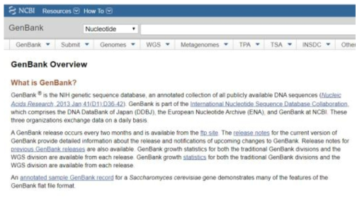 GenBank는 유전자 정보 및 서열 데이터베이스