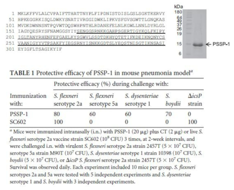 PSSP-1 아미노선 서열, 단백질 사이즈, 방어 효능