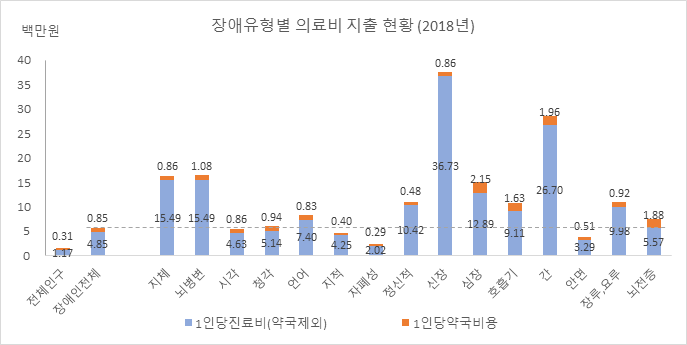 장애인의 의료비 지출: 2018년 장애유형별