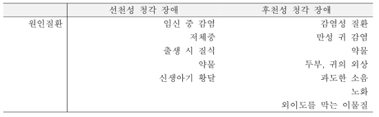 청각 장애인의 발생시기별 원인 질환