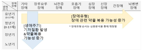 장애유형별 생애주기 의약품 안전사용 need의 증가 패턴