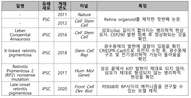 망막 오가노이드 제작 및 유효성 모델 논문