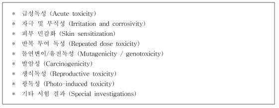 독성 등 안전성 조사항목