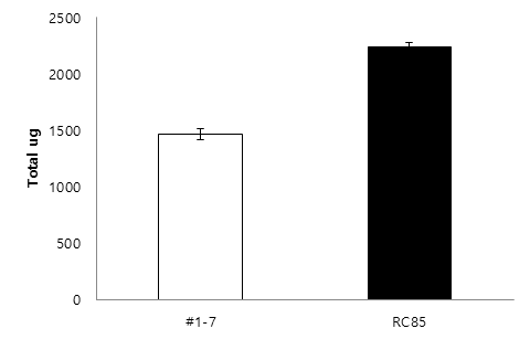 Comparison of quantitative production of vesicles between #1-7 and RC85