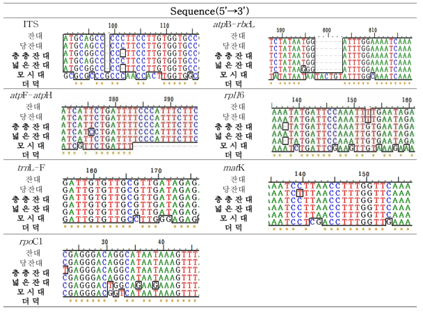 잔대외 6종 바코드 부위의 종 특이적 염기서열