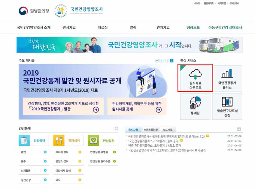 국민건강영양조사 홈페이지