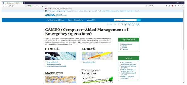 CAMEO; Computer-Aidied Mangement of Emergency Operation (출처: https://www.epa.gov/cameo)