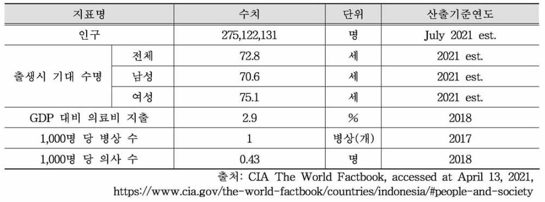 인도네시아 주요 보건지표