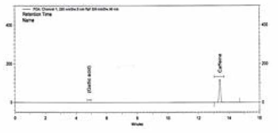 카페인 표준용액 크로마토그램