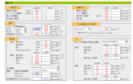 독성 데이터 입력 예시