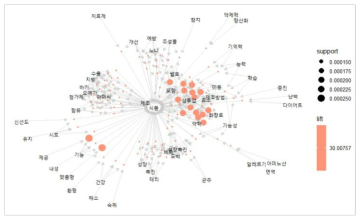 “식품” 중심어와 신규연관어